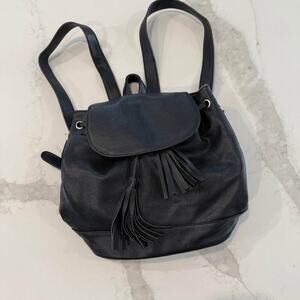 Forever 21 Black Faux Leather Drawstring Backpack Purse Tassel Adjustable Straps